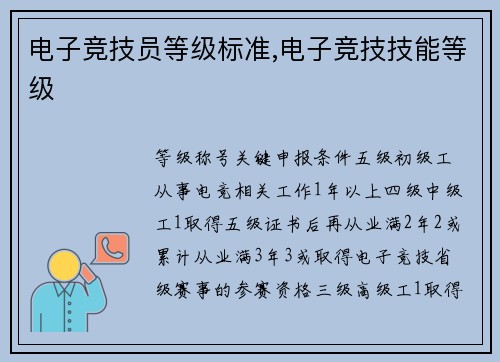 电子竞技员等级标准,电子竞技技能等级